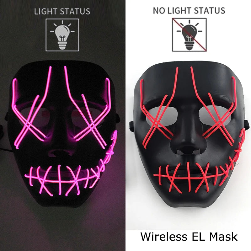 Masque Néon Lumineux EL – Halloween, Cosplay et Purge Effrayant pour Adultes