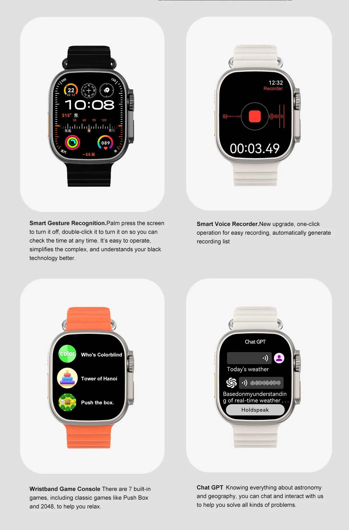 Montre Connectée GUHUAVMI Apple Watch Ultra 2 – AMOLED, Suivi Santé, Multi-Sports, IP67