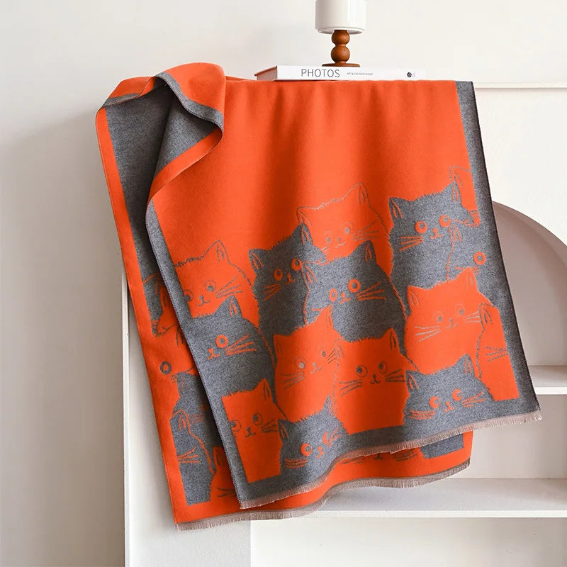 🧣 Écharpe Jacquard Chat IROJEFF – Douceur & Chaleur Hivernale