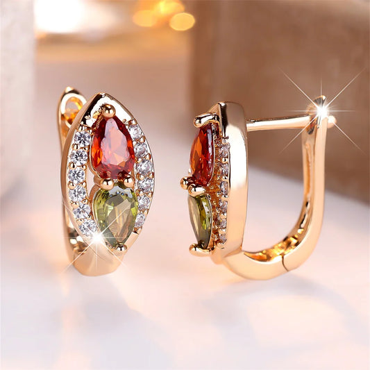 Boucles d'oreilles créoles en cristal arc-en-ciel pour femmes, goutte d'eau, pierre Marquise, Vintage, couleur or, boucle d'oreille, bijoux de mariage, cadeaux polyvalents