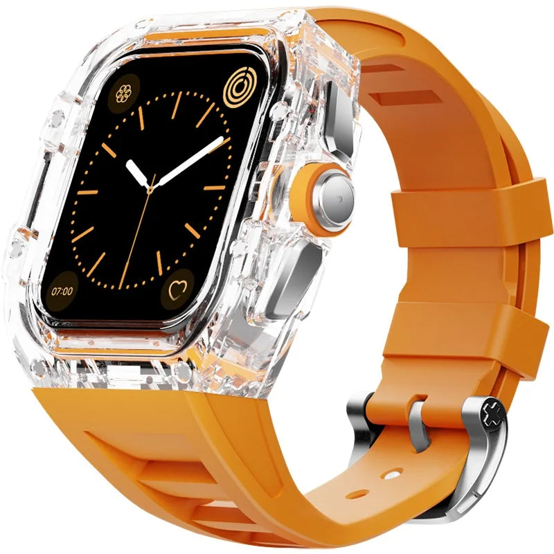 Coque Transparente + Bracelet Fluoroélastomère pour Apple Watch (44/45 mm)