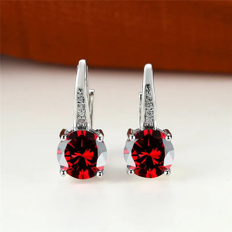 Boucles d'oreilles rondes en pierre blanche pour femmes, bijoux de mariage, cristal, classique, argent, document, femme, luxe