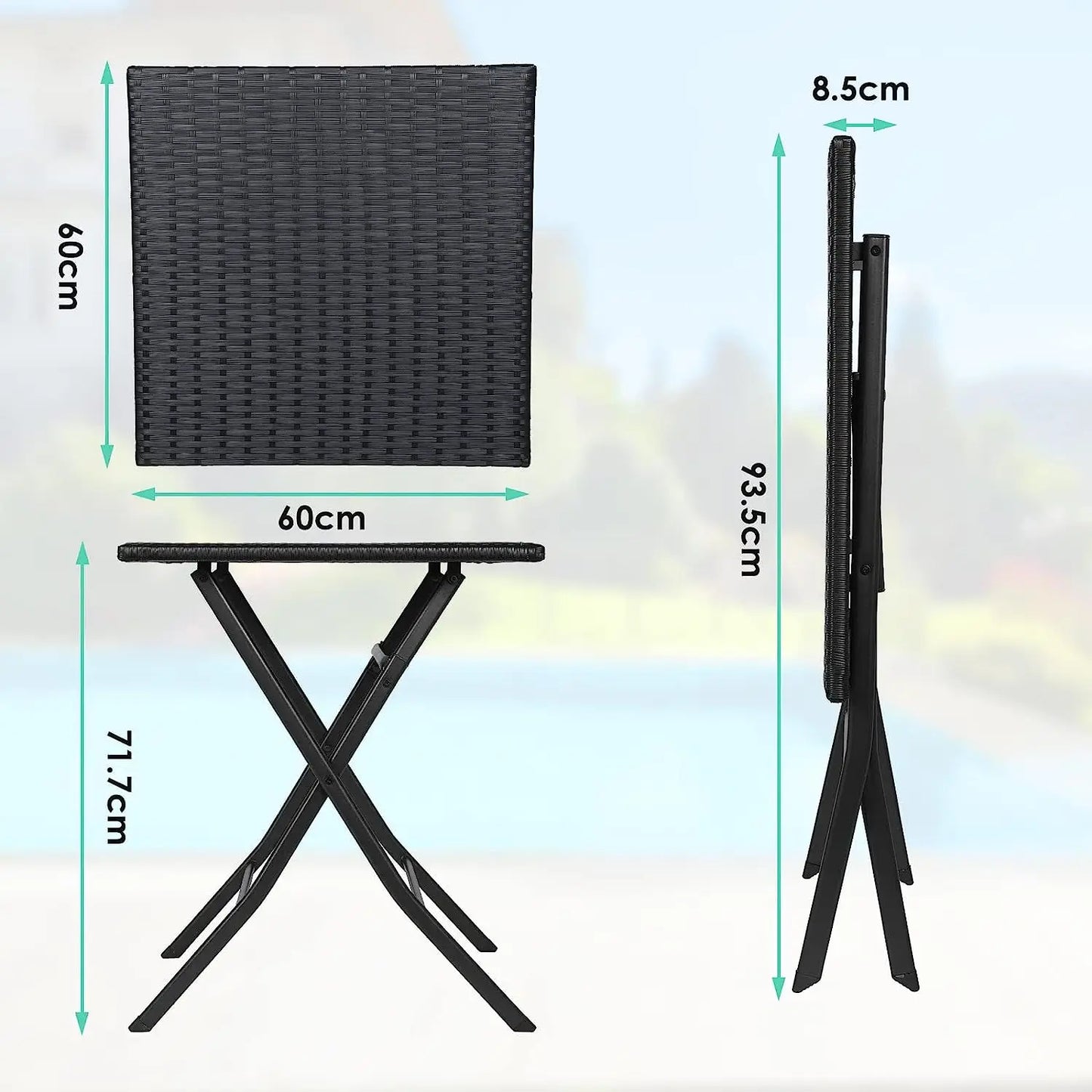 Ensemble de table pliante et 2 chaises d'extérieur, meubles pliants, chaise en rotin, table de pique-nique de camping portable, ensemble de balcon, 3 pièces