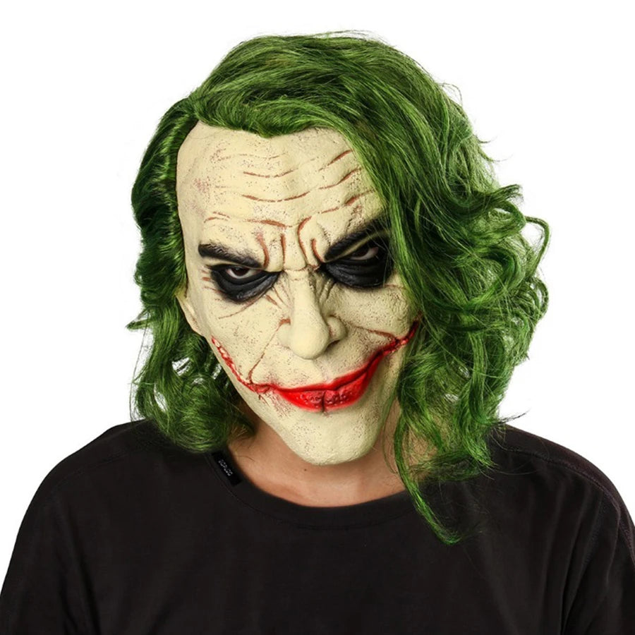 Perruque Cosplay Cheveux Verts avec Masque en Latex – Halloween et Costumes