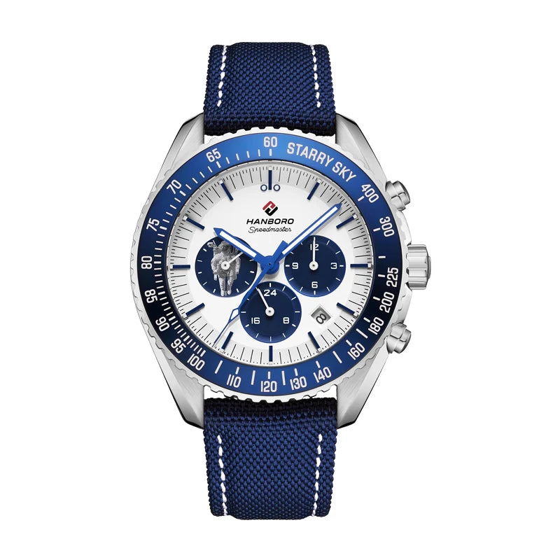 HANBORO Herren-Automatikuhr, Luxusuhren, Militär, mechanische Armbanduhr, 50 m wasserdicht, Nylonarmband, Monat, Woche, Datum, 24 Stunden