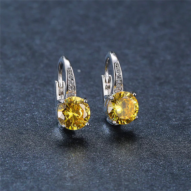 Boucles d'oreilles rondes en pierre blanche pour femmes, bijoux de mariage, cristal, classique, argent, document, femme, luxe