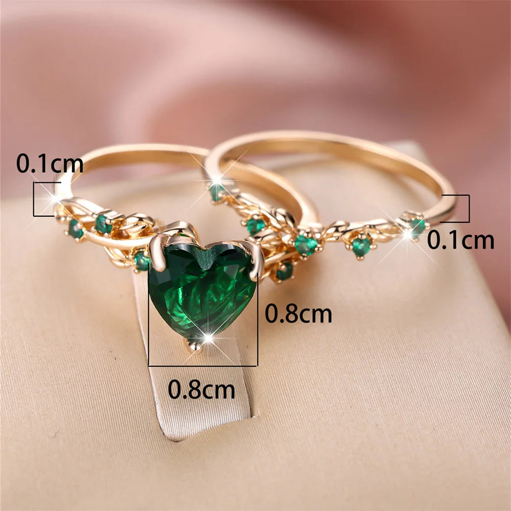 Ensemble de bagues en forme de cœur pour femmes, bleu Royal, vert, noir, rouge, couleur or Rose, Zircon blanc, bandes de mariage, bijoux pour la fête des mères