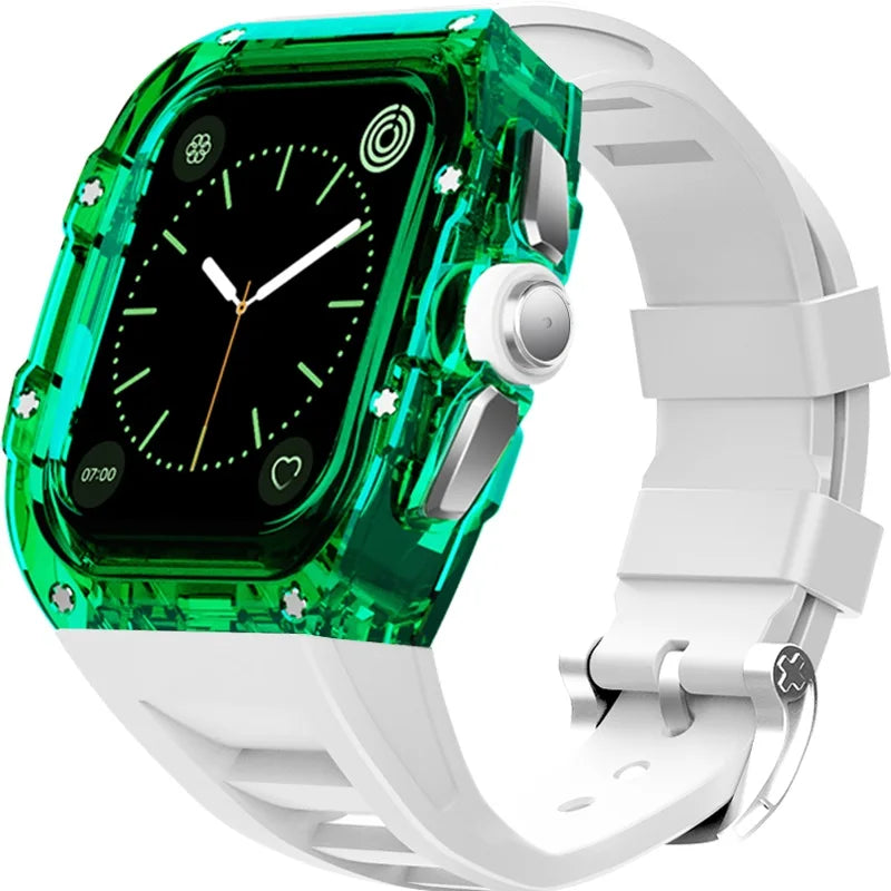 Coque Transparente + Bracelet Fluoroélastomère pour Apple Watch (44/45 mm)