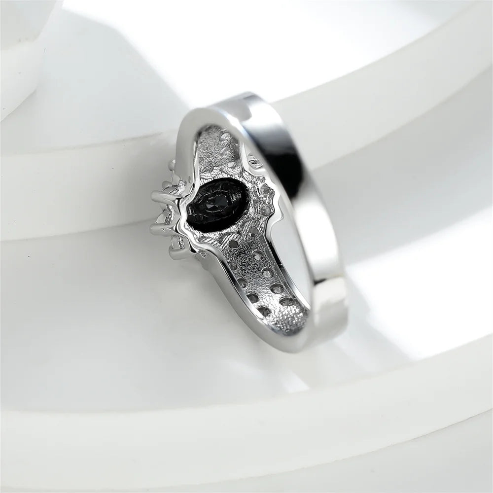 Bagues de fiançailles en pierre naren cristal noir vintage pour femmes, argent carillon, document, bande de mariage, accessoire de bijoux, cadeau de fête des mères