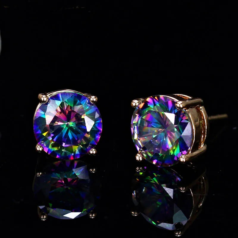 Boucles d'oreilles rondes en cristal rouge vert pour femmes et hommes, bijoux de mariage, arc-en-ciel mystique, feu, bleu, vert, Zircon, Double boucles d'oreilles
