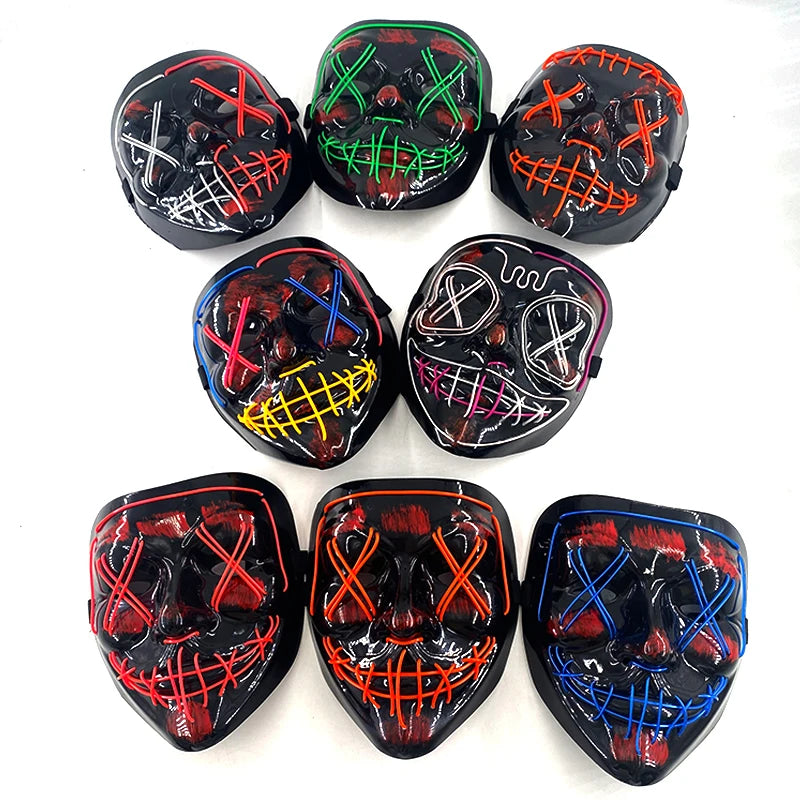 Masque Néon Lumineux EL – Halloween, Cosplay et Purge Effrayant pour Adultes