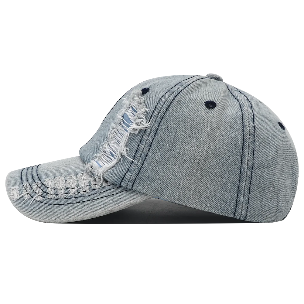 Casquette Baseball Denim Déchirée Unisexe Snapback Hip Hop Streetwear Protection Solaire 2024