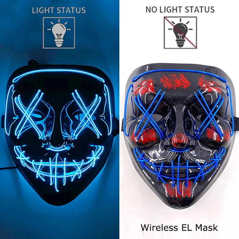 Masque Néon Lumineux EL – Halloween, Cosplay et Purge Effrayant pour Adultes