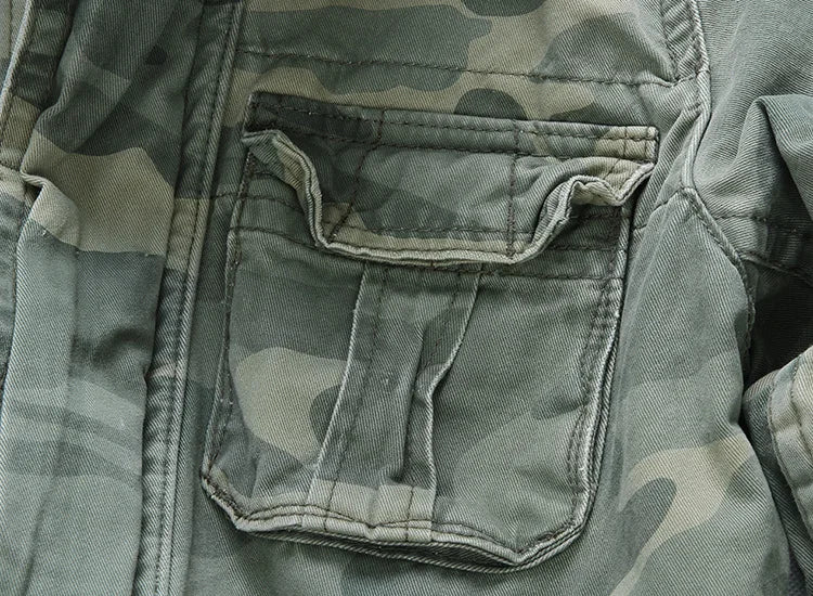 Veste militaire homme en denim – Col roulé, poches pratiques, printemps/automne