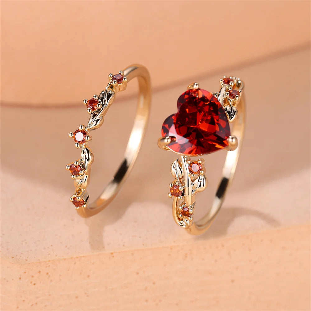 Ensemble de bagues en forme de cœur pour femmes, bleu Royal, vert, noir, rouge, couleur or Rose, Zircon blanc, bandes de mariage, bijoux pour la fête des mères