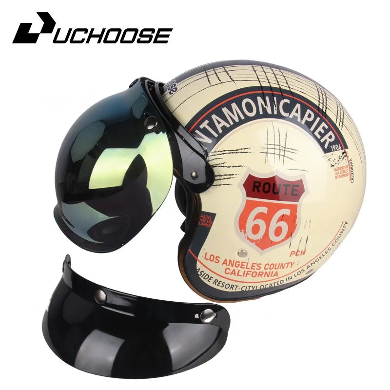 Casque de Moto Rétro Certifié DOT pour Homme, Protection à Visage Ouvert à 73 °, Accessoires pour Harley