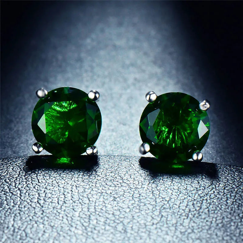 Boucles d'oreilles rondes en cristal rouge vert pour femmes et hommes, bijoux de mariage, arc-en-ciel mystique, feu, bleu, vert, Zircon, Double boucles d'oreilles