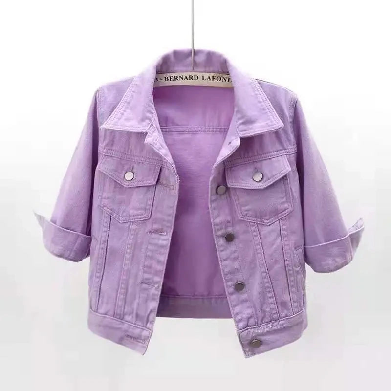 Veste en Jean pour femmes, hauts de couleur rose, couleur unie, courte, multicolore