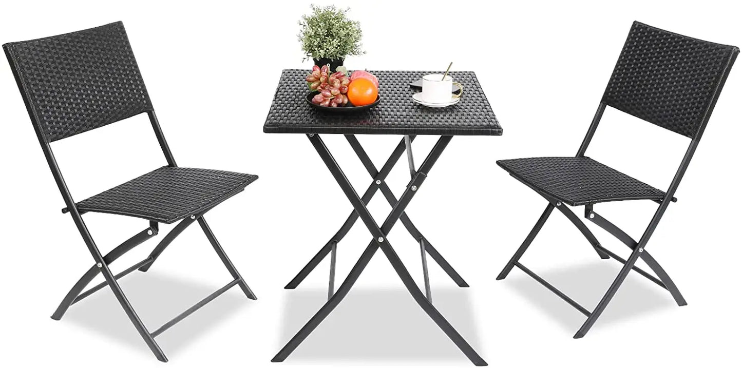 Ensemble de table pliante et 2 chaises d'extérieur, meubles pliants, chaise en rotin, table de pique-nique de camping portable, ensemble de balcon, 3 pièces