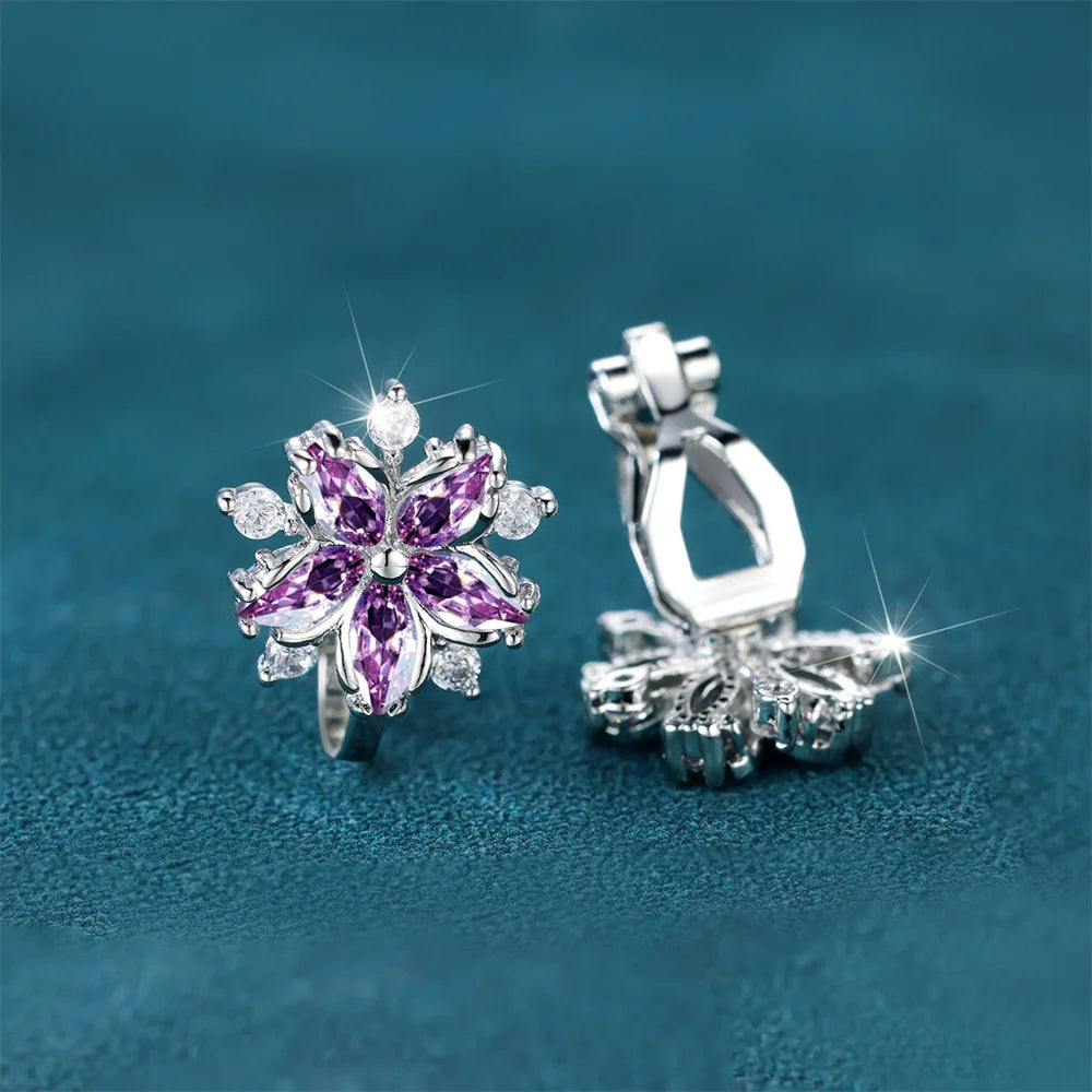 Boucles d'oreilles de luxe en pierre de Zircon rose pour femmes, petites boucles d'oreilles à Clip, couleur argent, bijoux de mariage pour femmes