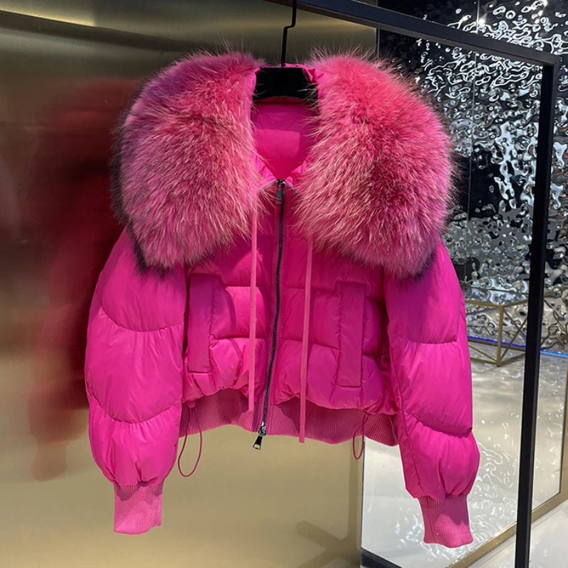 Doudoune d'hiver pour femmes avec capuche et col en fourrure naturelle