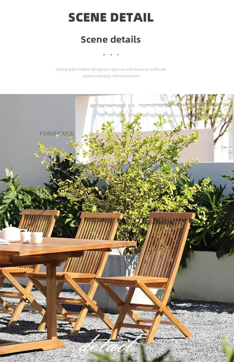 Meubles de Patio en plein air en teck nordique, ensemble d'extérieur, meubles de jardin de Villa, Table et chaises pliantes de loisirs, mobilier d'extérieur