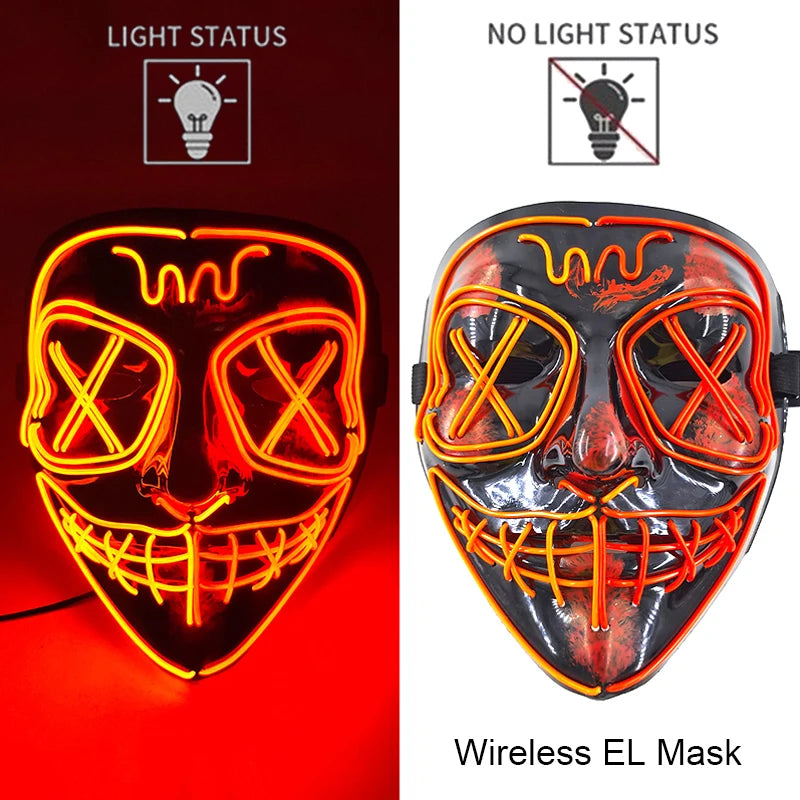 Masque Néon Lumineux EL – Halloween, Cosplay et Purge Effrayant pour Adultes