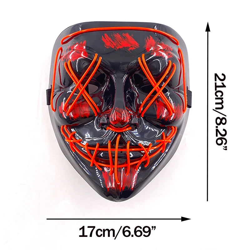 Masque Néon Lumineux EL – Halloween, Cosplay et Purge Effrayant pour Adultes
