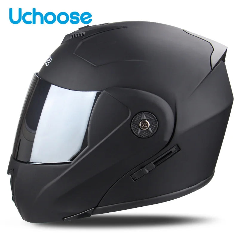 Uchoose Casque à Section transversale Double lentille Certification DOT Casque de moto de sécurité Casque à rabat modulaire Casque unisexe avec visière
