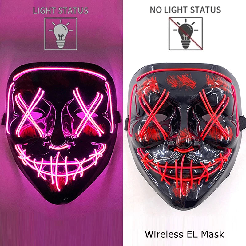 Masque Néon Lumineux EL – Halloween, Cosplay et Purge Effrayant pour Adultes