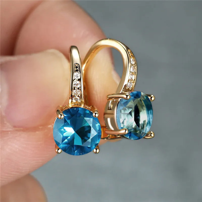 Boucles d'oreilles à clip rondes classiques pour femmes, bijoux de mariage en pierre de cristal arc-en-ciel mystique, document doré délicat