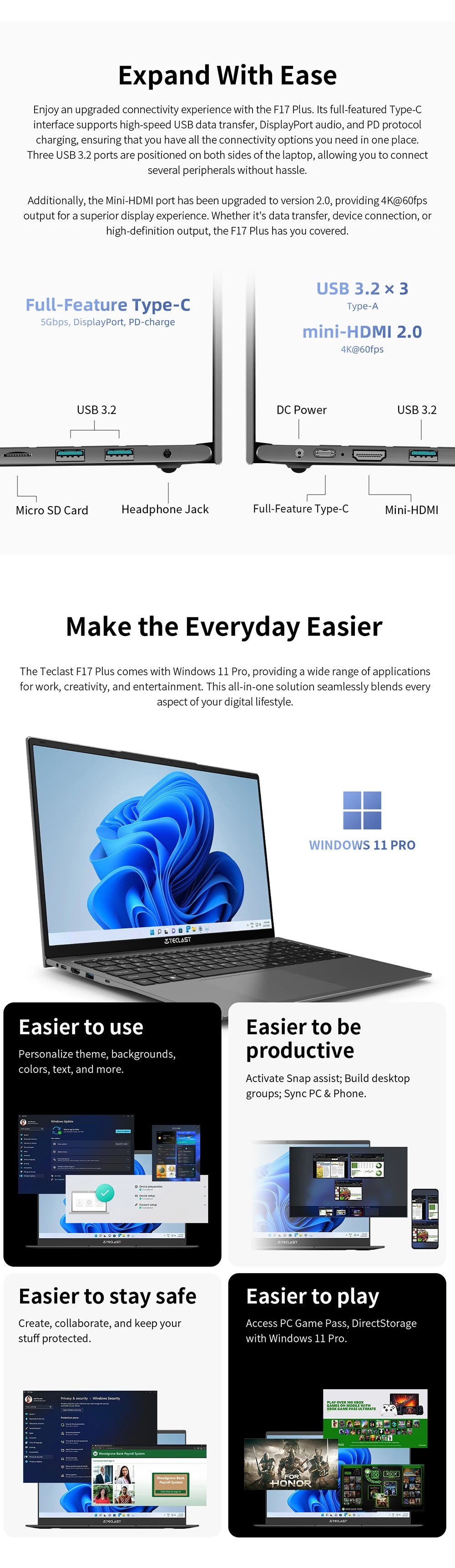 💻 Teclast F17Plus – Ordinateur portable 17.3" IPS, Intel N95, 16GB RAM, 512GB SSD