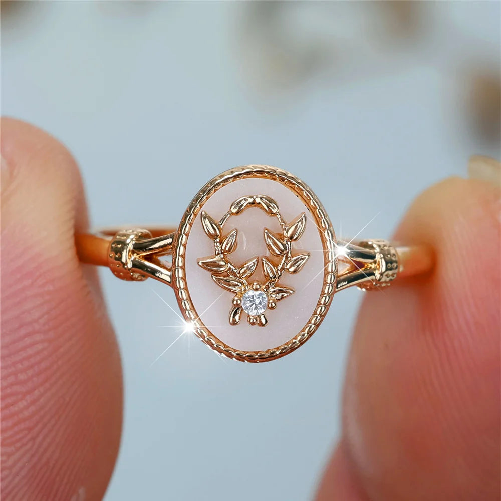ChimFemale-Bague de Cuir oral elu Ovale en Pierre d'Émail Blanc pour Femme, Vintage, Or, Argent, Bijoux de Mariage, Cadeau