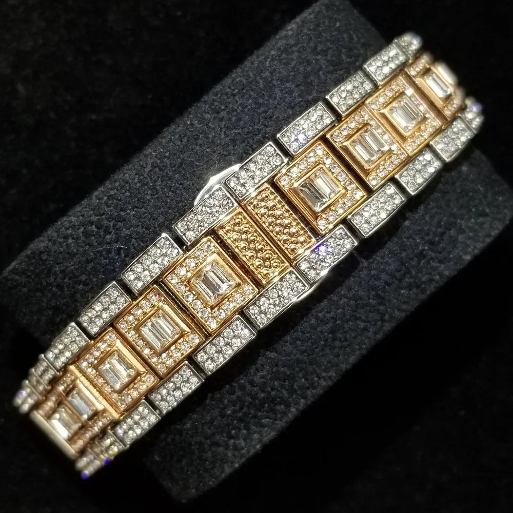 TikTok montre-bracelet en diamant pour hommes de luxe plaqué or 18 carats montres à quartz jour Date discothèque montre de fête unisexe rappeur bijoux