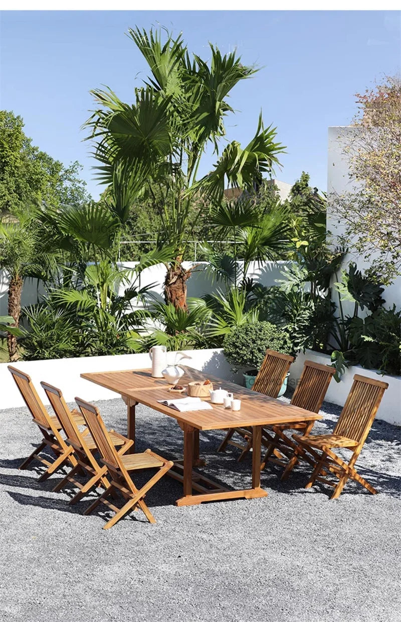 Meubles de Patio en plein air en teck nordique, ensemble d'extérieur, meubles de jardin de Villa, Table et chaises pliantes de loisirs, mobilier d'extérieur