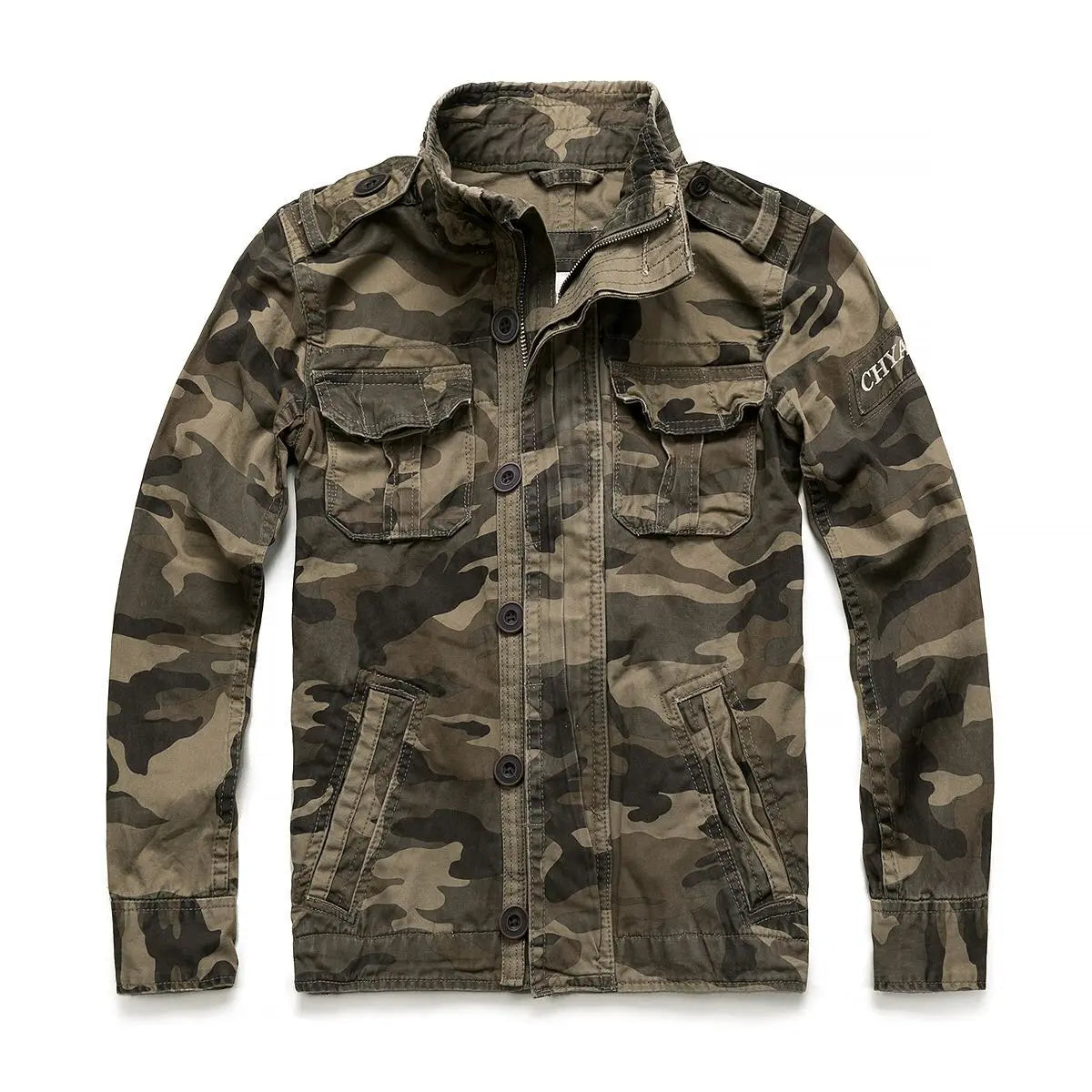 Veste militaire homme en denim – Col roulé, poches pratiques, printemps/automne