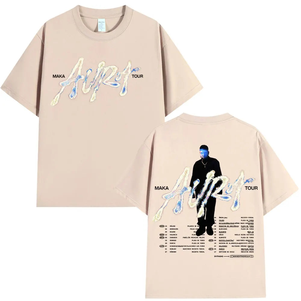 Rappeur Maka 2025 Aura Tour Merch T-shirts hommes femmes mode Vintage T-shirt décontracté coton col rond manches courtes T-shirt Streetwear