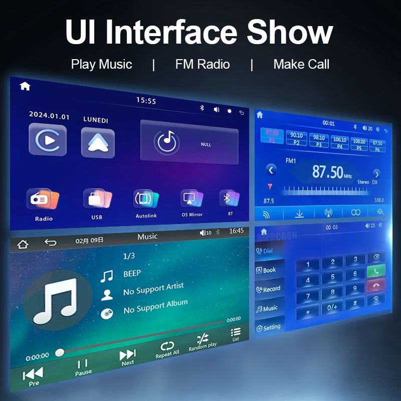 Autoradio Hippcron 1DIN 7" IPS – Android Auto & CarPlay Sans Fil, Bluetooth, Mirror Link, Chargeur Type-C