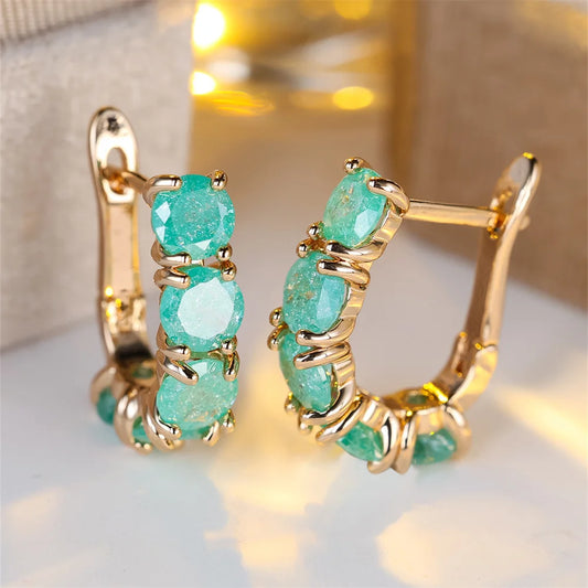 Boucles d'oreilles en Zircon pour femmes, rose, vert, bleu Aqua, fleur de glace, Vintage, couleur or, bijoux de mariage, cadeaux de noël
