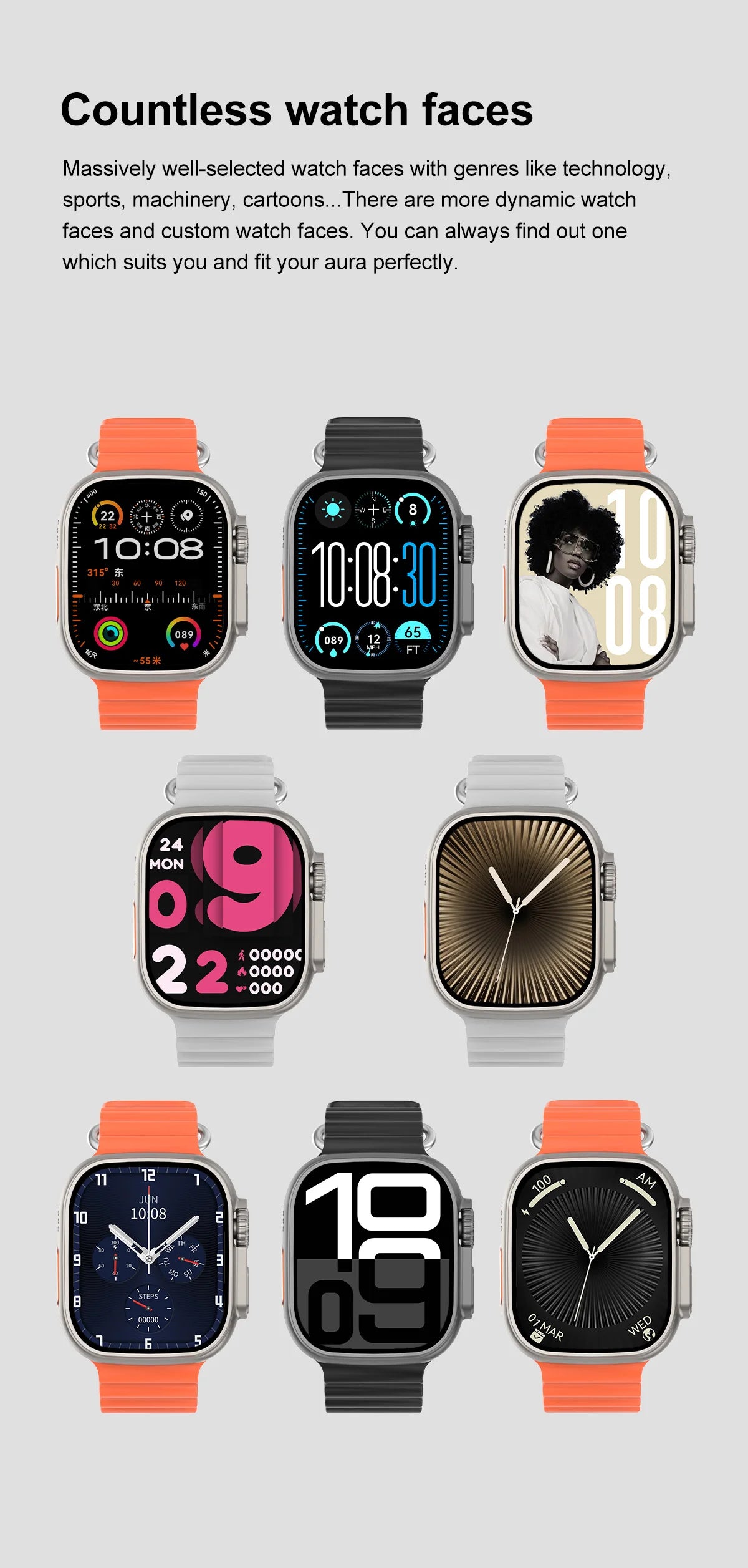 Montre Connectée GUHUAVMI Apple Watch Ultra 2 – AMOLED, Suivi Santé, Multi-Sports, IP67