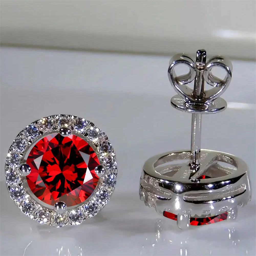 Boucles d'oreilles classiques en pierre ronde à quatre griffes pour femmes, cristal arc-en-ciel, Zircon multicolore, couleur argent, bijoux de fiançailles