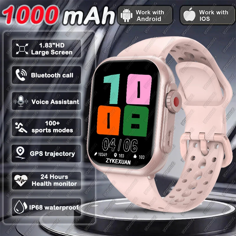 Montre Intelligente BOXUXING 2025 – Écran 1,85", Santé et Sport, Assistant Vocal