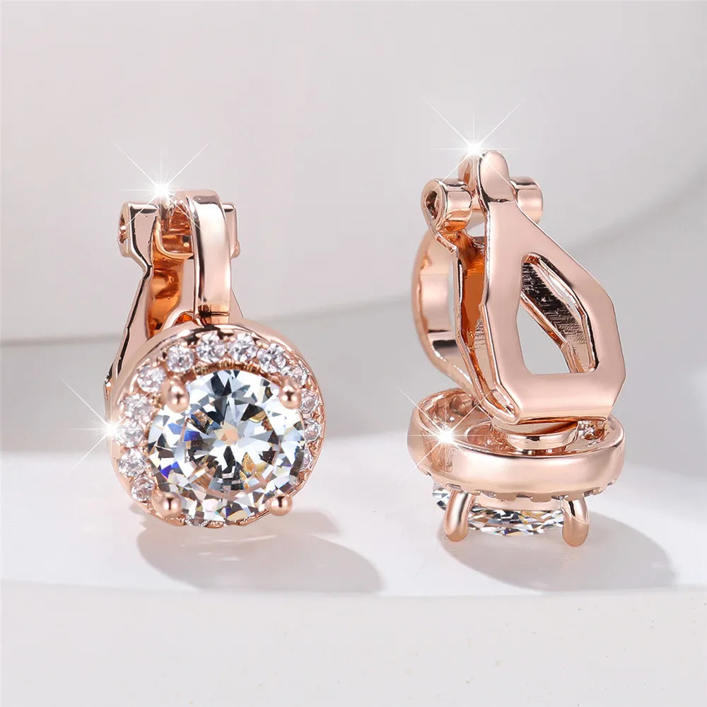 Boucles d'oreilles rondes en pierre de Zircon arc-en-ciel pour femmes, petites boucles d'oreilles à Clip, breloque couleur or jaune, bijoux de mariage pour femmes