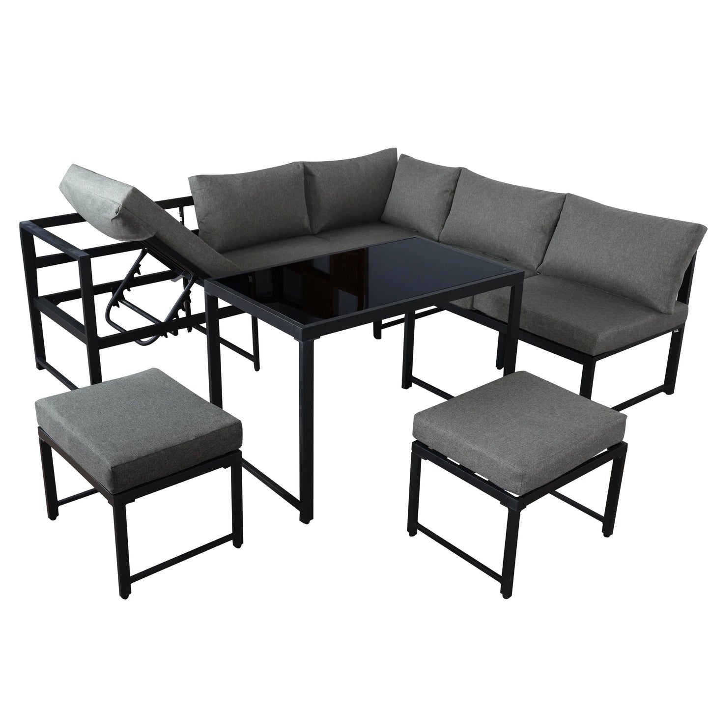 Ensemble canapé et chaise longue d'extérieur, ensemble de sièges en aluminium pour balcon de jardin avec fonction chaise longue