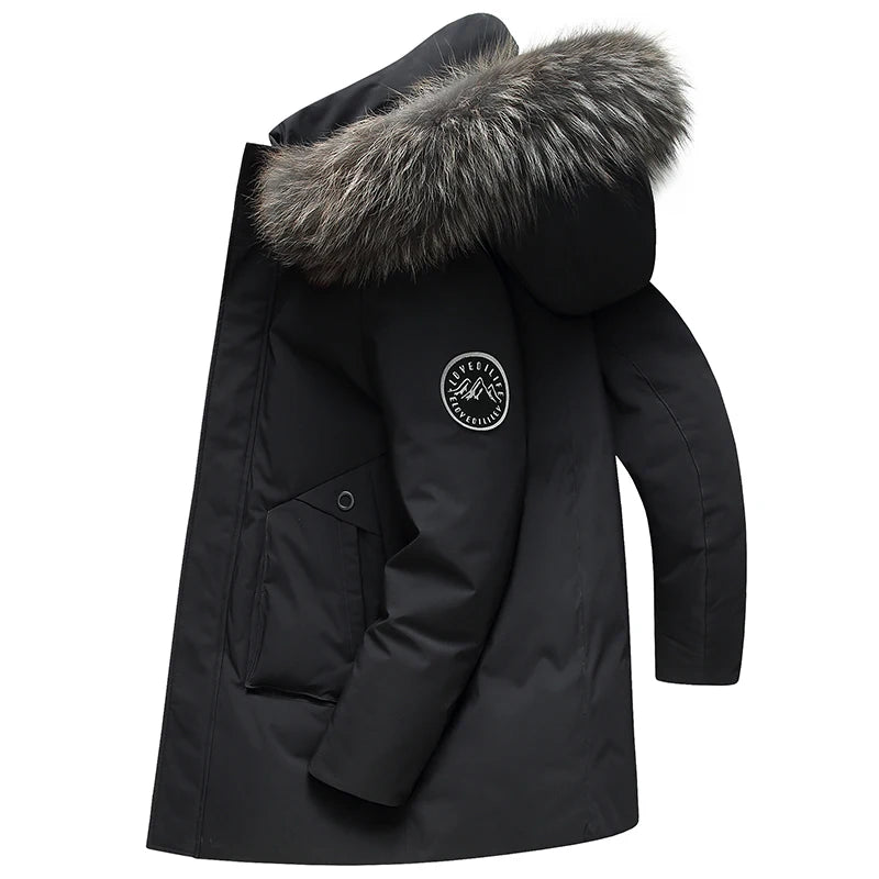 Mode hommes doudoune hiver col de fourrure artificielle coupe-vent chaud manteau à capuche décontracté affaires polyvalent bureau vêtements 3XL