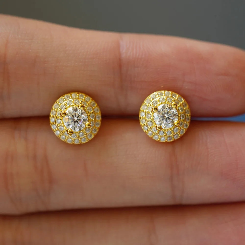 Boucles d'oreilles rondes en Moissanite pour femmes, plaqué or jaune, argent S925, 0.3 Carat, fiançailles
