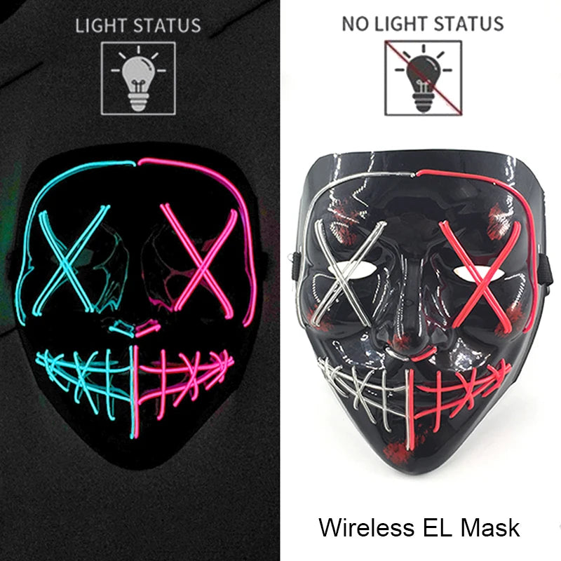 Masque Néon Lumineux EL – Halloween, Cosplay et Purge Effrayant pour Adultes