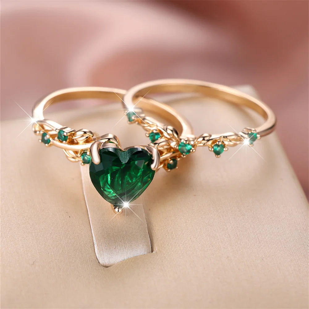 Ensemble de bagues en forme de cœur pour femmes, bleu Royal, vert, noir, rouge, couleur or Rose, Zircon blanc, bandes de mariage, bijoux pour la fête des mères