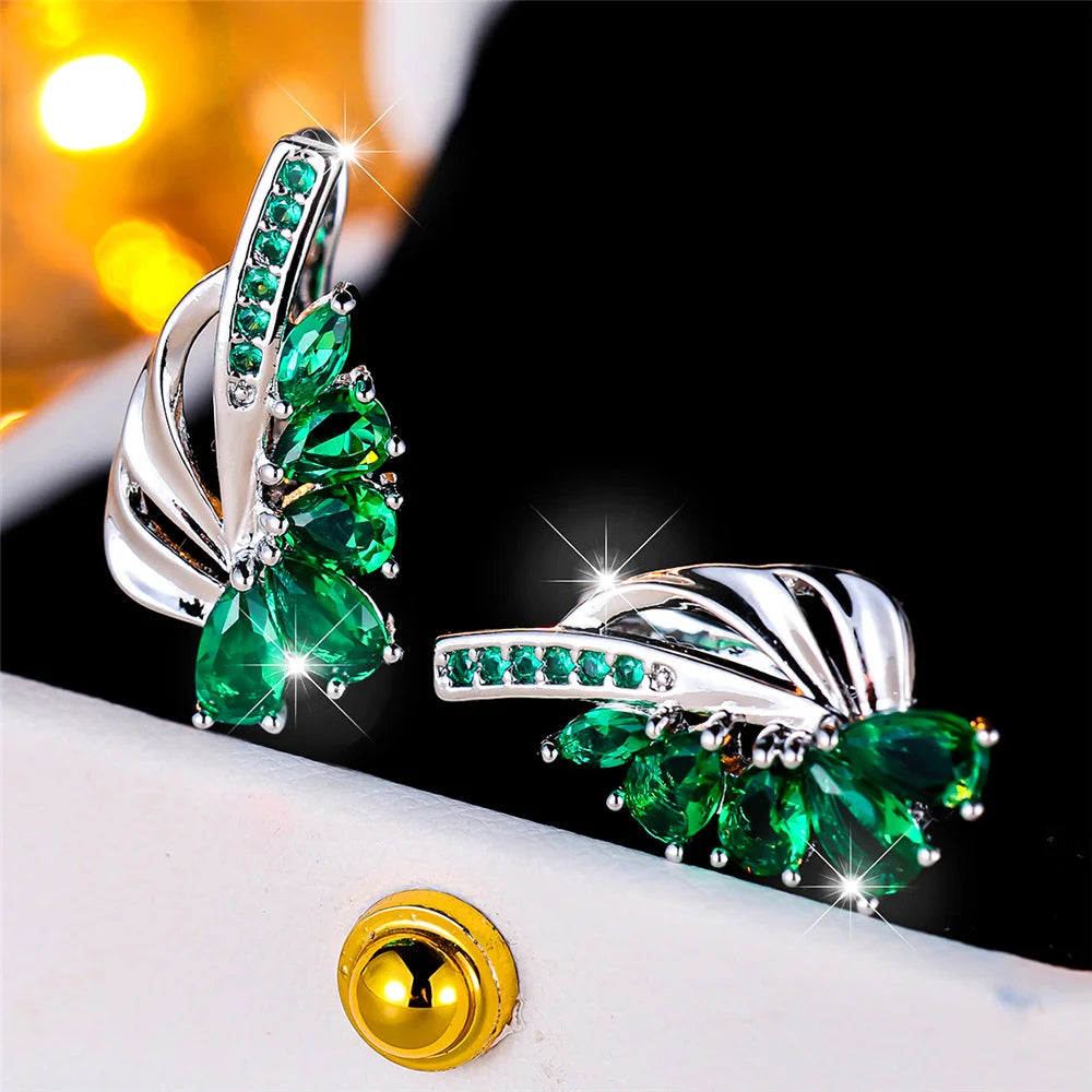 Boucles d'oreilles clip en pierre pour femme, bijoux de mariage, breloque, document doré, couleur verte, luxe