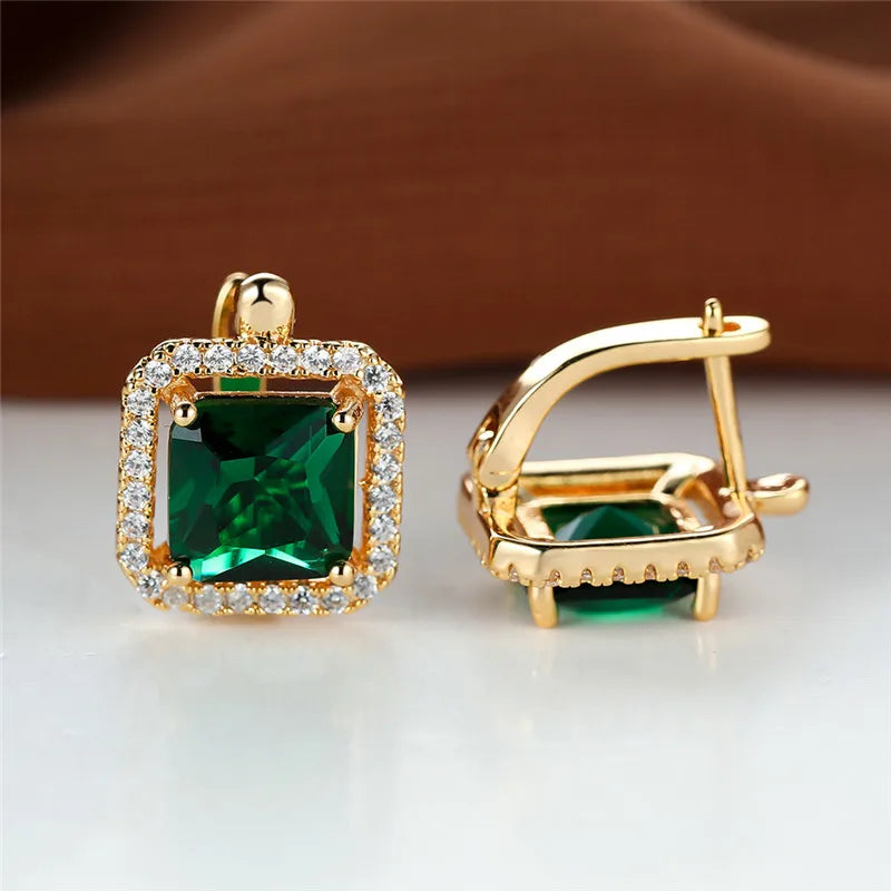 Boucles d'oreilles carrées en pierre verte et Zircon pour femmes, jolies boucles d'oreilles en pierre de naissance en cristal, style Boho, couleur or, petites boucles d'oreilles pour femmes, bijoux